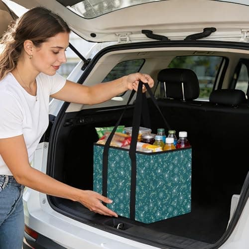 Grckit Car Trunk Organizer Teal Hibiscus Heavy Duty Collapsible Storage Tote Bag with Reinforced Handles for Shopping Travel Picnic — view 5