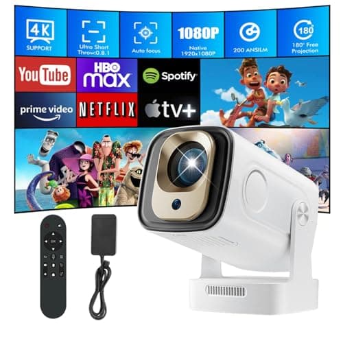 KEPEAK Portable Mini Projector, 4K 1080P WIFI6 Bluetooth 5.4 Android 11, 180° Rotatable/Auto Keystone, 130"Screen Smart Projector, Video Projectors with USB/HDMI/DC Port (White)