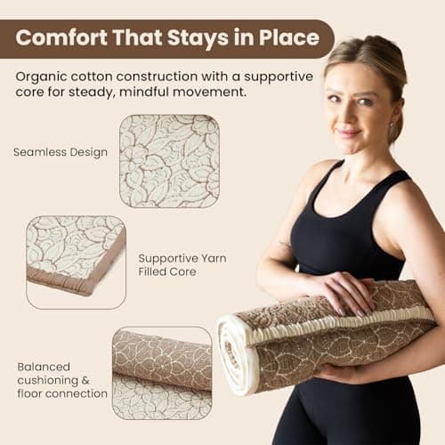 Dalisa Organic Cotton Yoga Mat 60 x 170 cm, Mocha – OCS Certified, Reversible & Seamless, Non-Slip Support, Machine Washable Exercise Mat with Carry Bag — view 3