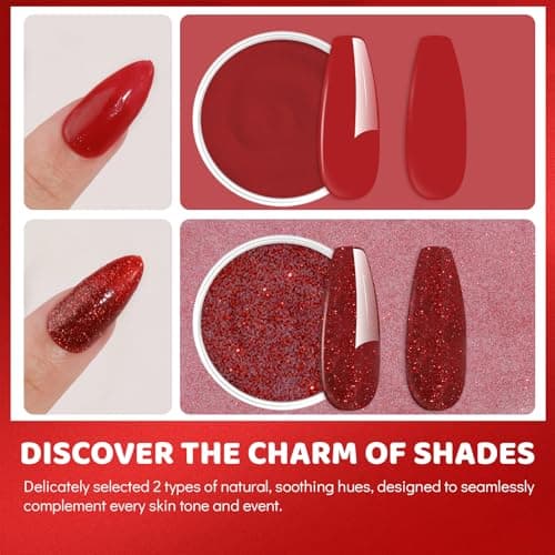 Aokitec Dip Powder Nail Kit - Red & Glitter Nail Powder with Dip Base & Top Activator Brush Saver, Dipping Acrylic Nail Kit Nail Dip Powder Starter Kit for Nail Art, Nail Set Gift for Women — view 2