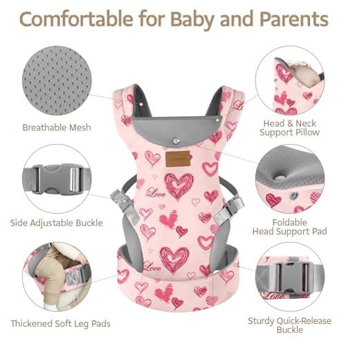 YooxArmor Ergonomic Baby Carrier for 4-36 Month Newborn,Waist 67-150cm,Pink — view 3
