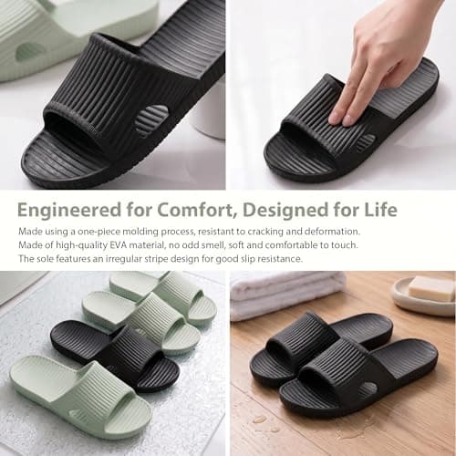 PUYTG Shower Shoes for Women/Men, Non-Slip Flat House Slipper Sandals, Lightweight Soft Flip Flop Shoes, Ladies Sliders for Home Bathroom Garden Poolside Beach Travel, Black, 4.5/5.5 UK — view 2