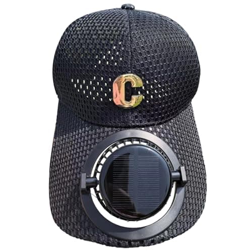 Sun Protection Cap with Solar Fan, Breathable Mesh Brim for Outdoor Couples,Solar-Powered Fan | Breathable mesh | Extended Brim | Sunscreen Shade for Summer Hiking & Travel Black