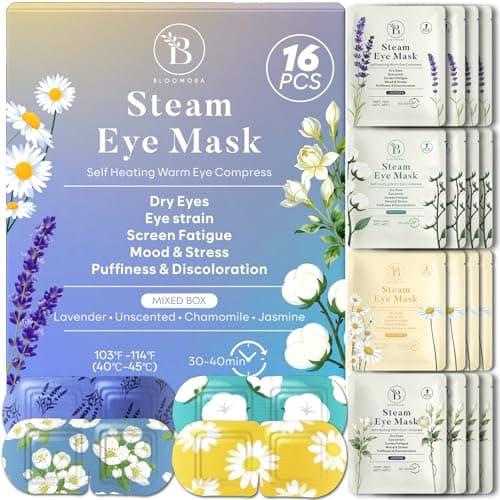 16 Pack Steam Eye Mask Variety Set Lavender Chamomile Jasmine and Unscented, Heated Eye Masks for Dry Eyes Puffiness and Relaxation, Self Heating Warm Compress for Sleep and Travel