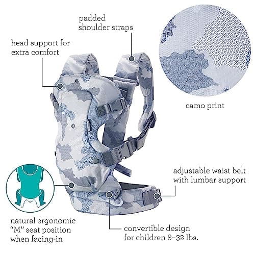 Infantino Flip Advanced 4-in-1 Baby Carrier - Ergonomic, Convertible, Face-in and Face-Out Front and Back Baby Carrier Newborn to Toddler 3.6-14.5 kg, Blue Camo — view 4