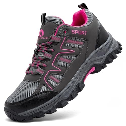 ASOCO DREAM Hiking Shoes Mens Womens Walking Boots Lightweight Breathable Trekking Climbing Trainers Outdoor Backpacking Camping Sneaker,Grey Rose,7 UK