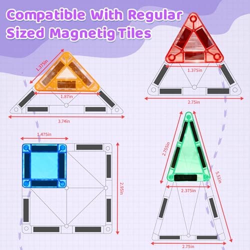 Mauikay Mini Magnetic Tiles for Travel 34PCs Portable STEM Toy with Tin Box — view 6