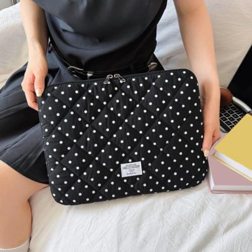 Puffy Laptop Sleeve 13 Inch Cute Polka Dot Laptop Case Soft Quilted Computer Sleeve Protective Cover for MacBook, iPad, Notebook, Chromebook — view 2