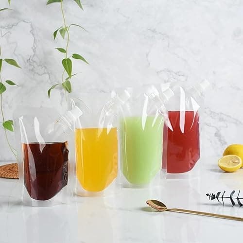 Yukiyi 20pcs 500ml Refillable Clear Drink Pouches for Festivals Essentials Festival Accessories Travel Plastic Drinks Juice Bags Drink Container Party Halloween Cold Beverage — view 5