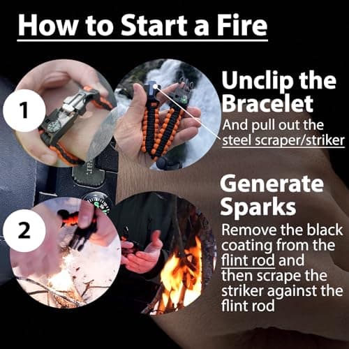 aZengear Paracord Survival Bracelet (2 Pack) Fire Starter, Whistle, Compass — view 4