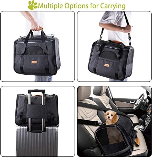 Morpilot Cat Carrier - Airline Approved, Top Opening Portable Dog Bag with Breathable Mesh/Removable Mat, Adjustable Shoulder Strap & Bowl, Foldable Travel Cage, M, Graphite Gray (Max 7kg) — view 5