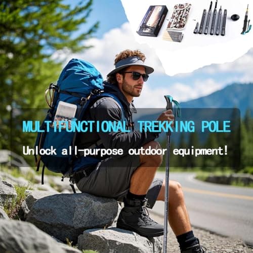 Multifunctional hiking trekking poles, adjustable trekking poles with internal tool storage space, canvas storage bag, suitable for hiking, camping, mountaineering travel. — view 5