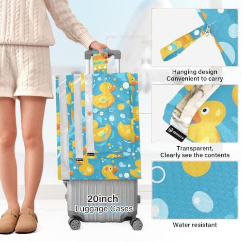 Yellow Rubber Ducks on Blue 3 Set Travel Packing Cubes For Suitcases Waterproof Travel Space Saver Bags Storage Bag Baby Clothes Storage — view 3