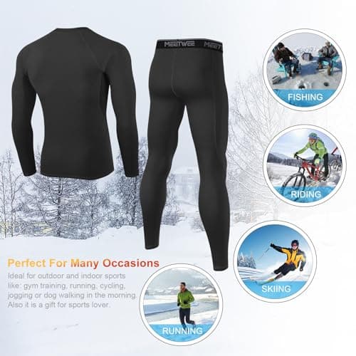 MEETWEE Men's Thermal Underwear Set, Winter Long Sleeve Base Layer Quick Dry Long Johns Compression Suit for Workout Skiing Running Hiking, XXL, Black — view 6