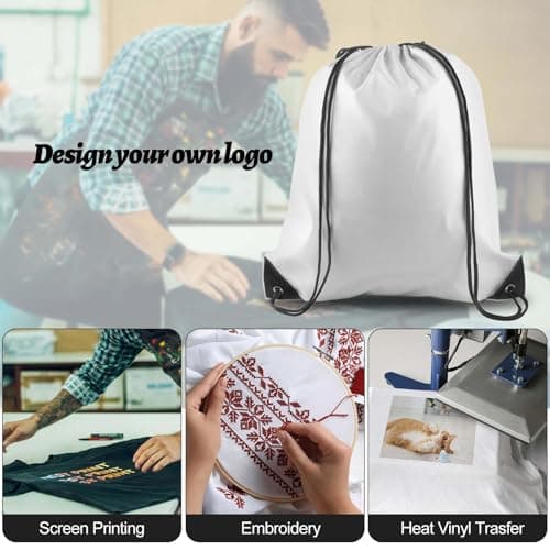 PLULON White Drawstring Bags Drawstring Backpack Bulk, String Backpack Cinch Sack Sport Gym Bags for Yoga Traveling Outdoor Sports — view 4