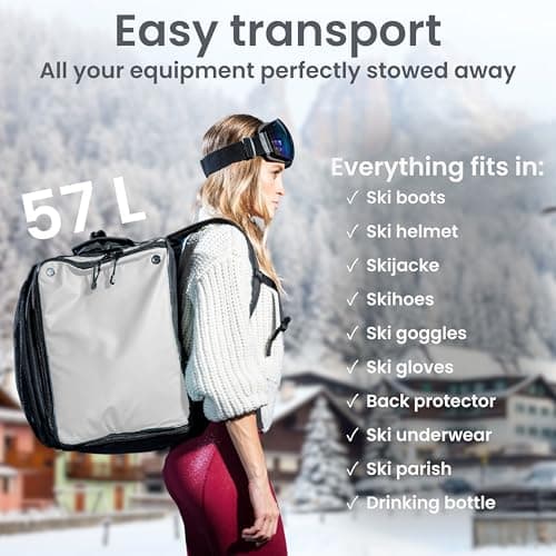 Otaro Ski Boot Bag with Helmet Compartment (PRO | 57 L incl. Backpack Straps | Frost White) Premium Equipment Carrier for Footwear. Also Ideal as an ice Skate Bag. — view 2