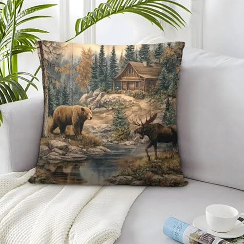 QFVANSIYO Wildlife Scene Organic Cotton Forest Cabin StylePillow Slip Set of 2 Hypoallergenic for Kids Toddler Double Bed UK Standard Size Ultra Soft Easy Care Gift for Her Him 45x45cm — view 4