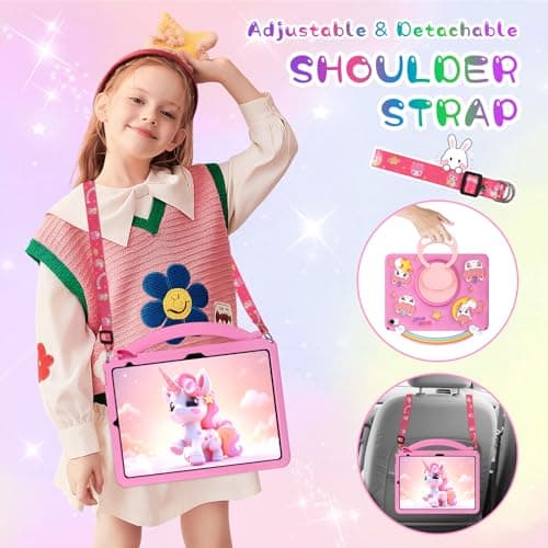 Aolcev for iPad A16 11th Generation Case 11 inch 2025, iPad 10th Generation Case 10.9 2022 Kids Girls with Shoulder Strap 360°Rotating Stand Unicorn Keyring Soft Silicone Protective Cover-Rose Pink — view 5