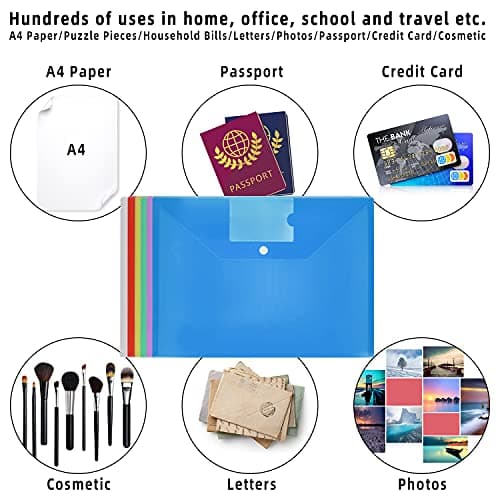 Plastic Wallets A4-30 Pack Plastic Folders Waterproof Document Wallet Files Folder Clear A4 Wallets with Popper Wallet for Home, School, Travel and Office Supplies Storage, Assorted Colours — view 6