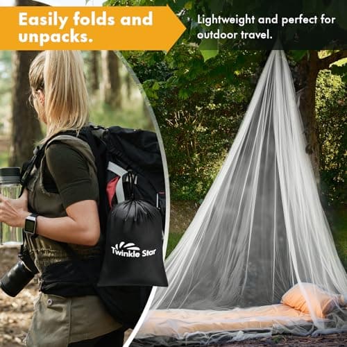 Twinkle Star Travel Mosquito Net for Bed with Hanging Rope, Foldable Fine Mesh Bug Net for Single & Double Bed, Camping Outdoor with Carry Bag — view 4