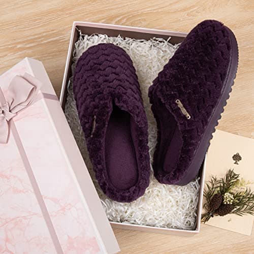 LongBay Women's Flannel Slippers Soft Memory Foam Slip on House Shoes Indoor Outdoor（5-6, Purple） — view 3