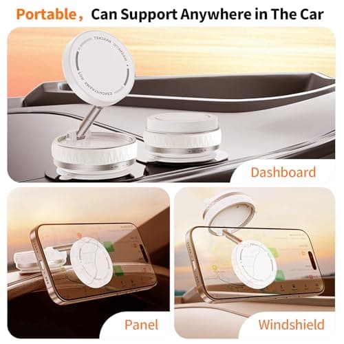 Astriva Maglock Vacuum Magnetic Phone Suction Holder, 360° Rotating Adjustable Car Suction Cup Phone Mount, Foldable Vacuum Phone Stand for iPhone Mag Safe Android & All Phones (White) — view 4