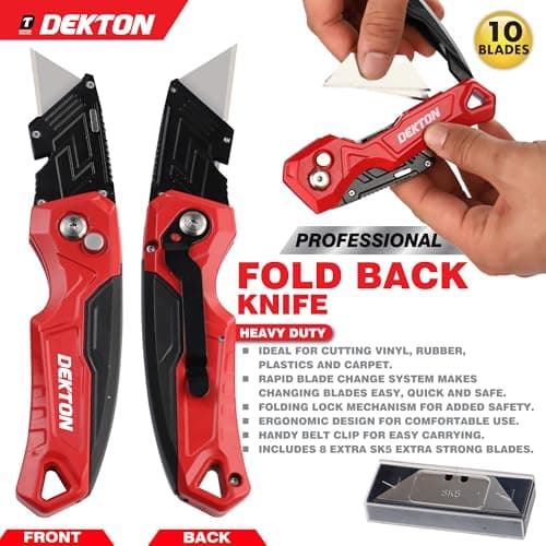 Dekton Pro Heavy Duty Folding Knife with Ergonomic Handle Rapid Blade Change Zinc Alloy Body Belt Clip Wire Cutter and Blade Storage for Vinyl Rubber Plastics and Carpet — view 4
