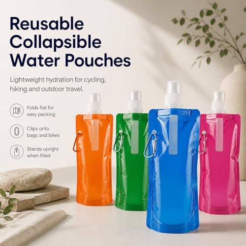 UMEGMBX 4 Pack Collapsible Water Bottle – Reusable 480ml Foldable Bottle with Clip – Lightweight for Hiking, Biking, Travel – 4 Colours — view 3