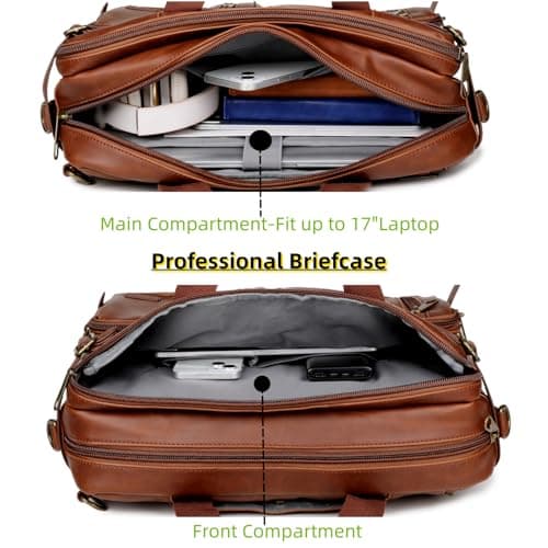 Faux Leather Backpack Briefcase Hybrid 17 Inch Laptop Bag Men's Shoulder Bag Carry On Backpack Shoulder Bag Multi-Purpose Shoulder Bags Work Bag for Men HB-22, brown, M, Retro — view 3