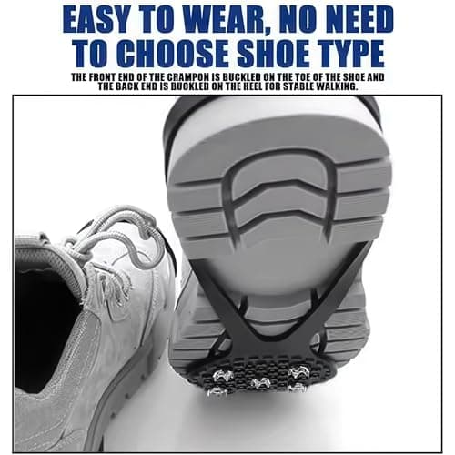 2 Pairs Ice Grippers for Boots and Shoes Anti Slip Snow Cleats with Heavy Duty Steel Spikes Traction for Winter Walking Hiking Climbing Outdoor Travel Fishing Camping for Men and Women — view 2