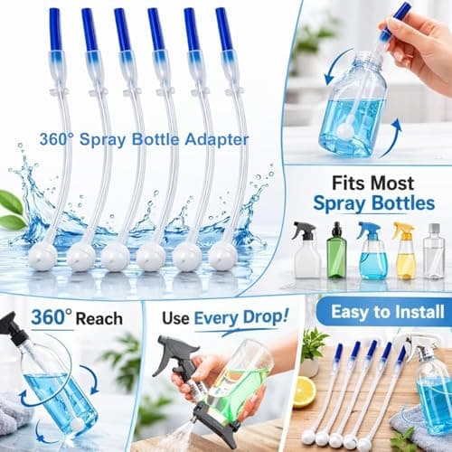6-Pack Universal Tilted 360 Spray Bottle Adapter - Flexible Dip Tube & Spra Nozzle Extension for Cleaning Bottles Fits All Trigger Sprayers — view 3