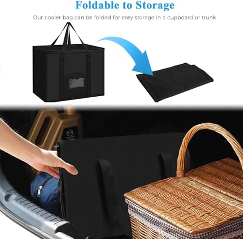 Beautyshow Cooler Bag, 40L Large Foldable Grocery Shopping Bags, Durable Picnic Bags, Insulated Bag for Picnic, Camping, Food Delivery, BBQ, Shopping, Family Outdoor Travel — view 5
