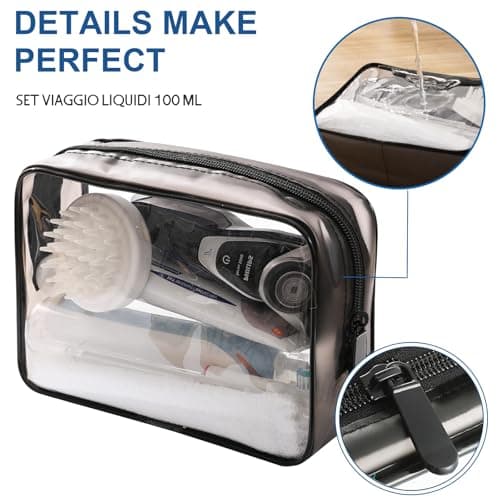 MOCOCITO Toiletry Bag Women & Men | Clear Toiletry Bag Set with 8 Bottles(max.3.4oz/100ml) 1 Flight Security Liquid Bag(20cm x 20cm) Approved by EU & UK Hand Luggage Regulations — view 5