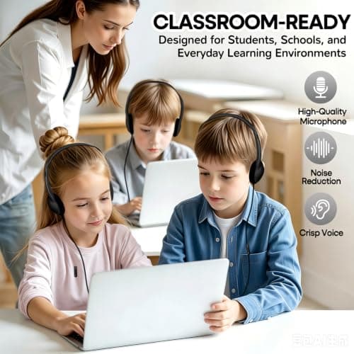 XOSDA USB C Headphones Bulk 20 Pack for Classroom School Kids Students, On-Ear Wired Type C Headset for Children Travel Testing Compatible with Tablet Smartphones (Black) — view 4