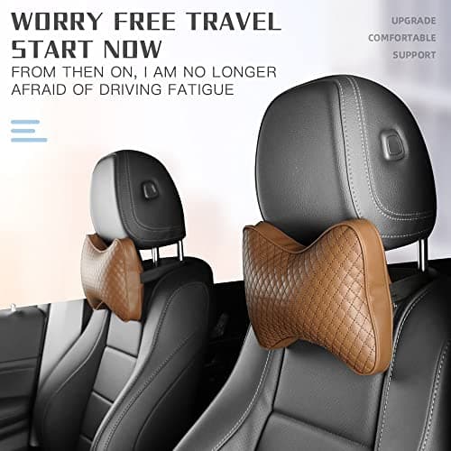 Qirc 2 pieces Car Headrest Pillows, Car Headrest Cushions, Car Leather Neck Support Pillows, Comfortable Soft Universal Car Seat Pillows, Ergonomic Cushion for Auto Driving (Black) — view 3