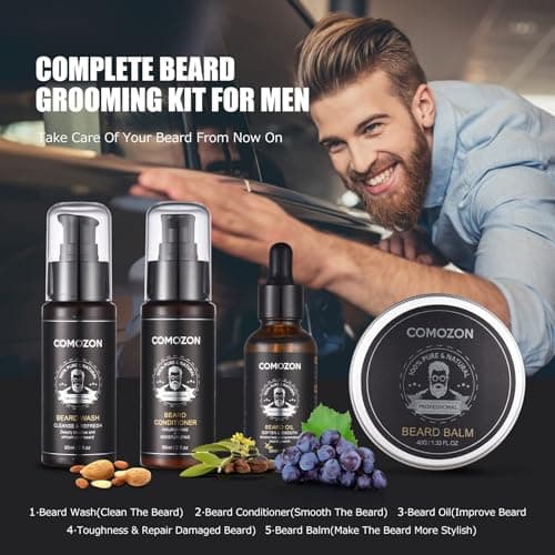 Beard Grooming Kit for Men, 12 in 1 Beard Kit Men Gifts with Beard Roller, Beard Set with Beard Oil, Beard Shampoo, Beard Conditioner, Beard Brush, Beard Balm, Beard Comb, Scissors, Gifts for Him — view 6