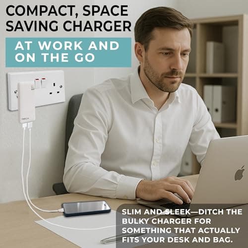 TWICK 65W GaN USB-C Charger, Dual USB-C & A Ports, Foldable US Pins with Removable UK Adapter, Multi-Port Travel Charger Compatible with Laptops, MacBook Pro, iPad, iPhone 17/16,15, Galaxy & Pixel — view 4