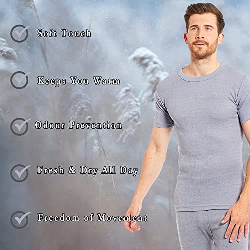 Heatwave® Pack of 2 Men's Thermal T Shirt, Warm Underwear Baselayer, S M L XL XXL Thermals (Grey, M) — view 4