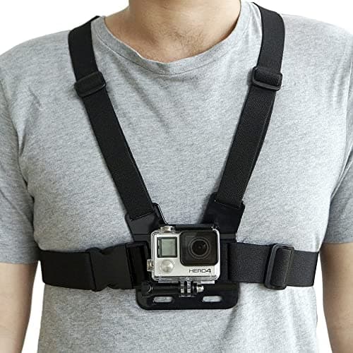 micros2u Action Camera Adjustable Chest Strap Harness Mount with J Hook Adapter. Compatible with Gopro Hero 13 12 11 10 9 8 7 6 5 4 3 / DJI, AKASO, Apeman, Apexcam & Most Action Cameras — view 3