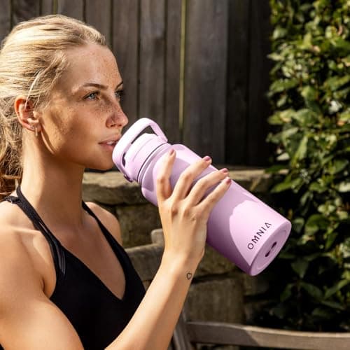 OMNIA NUTRIENTS Vacuum Insulated Stainless Steel Water Bottle, 2 Lids (Straw & Spout) Leakproof, BPA-Free, Reusable Flask Ideal for Travel and Outdoors (Soft Pink - 1000 ml) — view 4