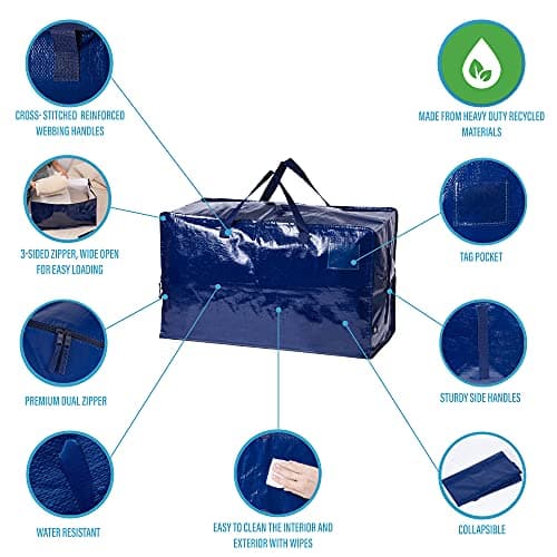 VENO 6 Pack Heavy-Duty Oversize Large Storage Bag Organizer with Zips and Tag Pocket for Moving, Clothes Storage, Laundry Bag, Packing, House Essentials, Sustainable, Water-Resistant (Blue, 6 Pack) — view 4
