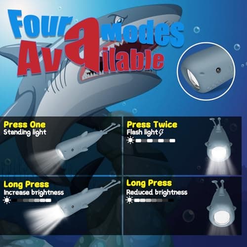 LOVERUIS Kids Torch Shark Rechargeable Flashlight Torchlight with Keychain, Dimmable Camping Torchs — view 2