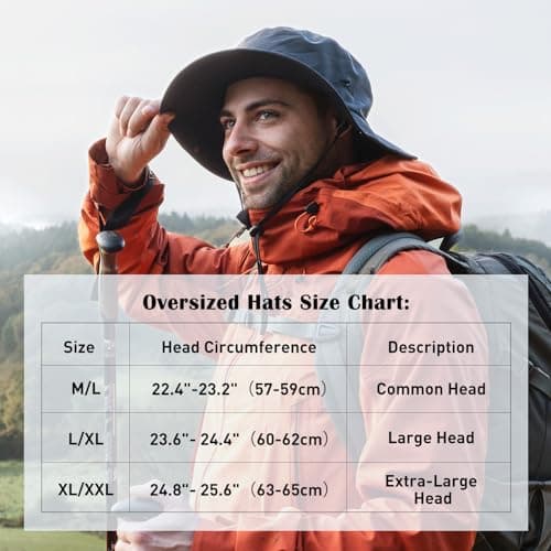 TOP-EX XL/XXL Fleece Lined Winter Sun Hat Men with Wide Brim, Waterproof Warm Safari Hats for Outdoor Hiking Fishing Walking & Windproof, Dark Grey, Oversized — view 6