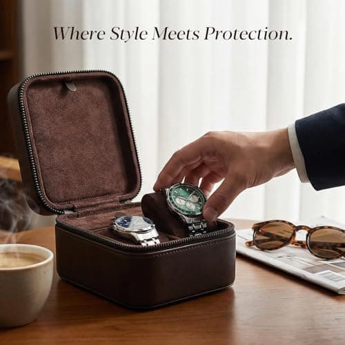 REVEMCN 2-Slot Small Travel Watch Box for Men, Watch & Jewellery Organiser — view 2