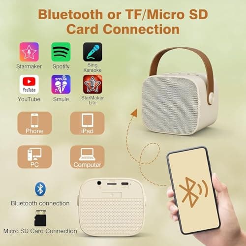 2026 Mini Karaoke Machine for Kids Adults, Portable Bluetooth Speaker with 2 Wireless Microphones, MP3 Music Player for Girls Boys 3-11,12+ Years Old, Gifts for Family Home Birthday Party (Beige) — view 4