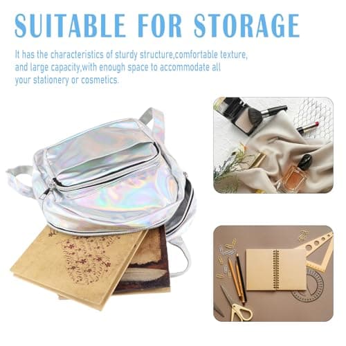 FERCAISH Leisure Holographic Backpack Women Shoulder Bag Fashionable Bag Top Model Backpack for Travel (Silver) — view 4