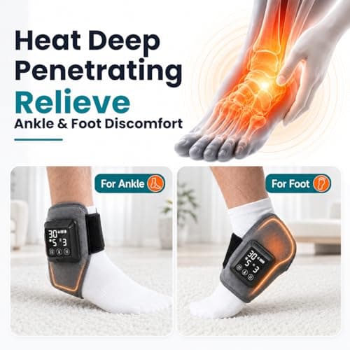 Cordless Heated Foot Ankle Pad with Massage, 4000mAh Rechargeable Heated Ankle Brace with 6 Heat Levels 6 Vibration Modes 6 Time Settings, Adjustable Portable Foot Heat Wrap for Athletes Elderly — view 4