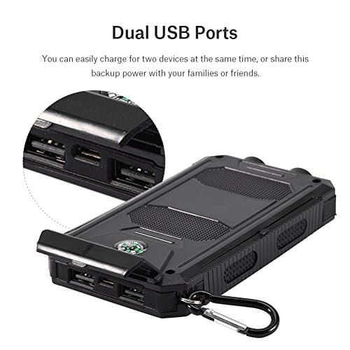 ciciglow Power Bank Kit,10000mAh Outdoor Fast Charge Solar Mobile Power Bank Case DIY Kit with Compass,Dual USB Power Bank Shell DIY Kit(Black+black) — view 3