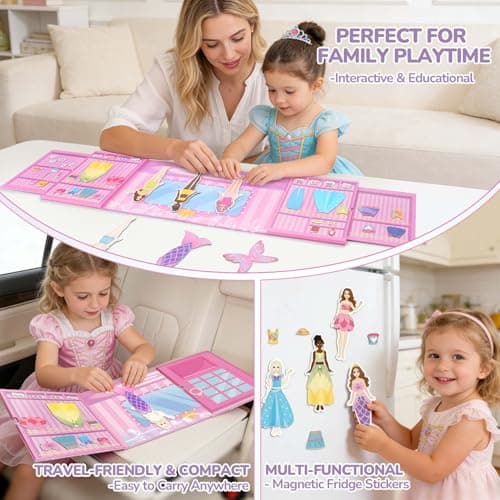 Dreamon Magnetic Dress up Dolls, 37 PCS Magnetic Dresses & Accessories, 3+ Years Old Girls Toys for Travel, Car Road Trip and Airplane Activity, Girls Birthday Gifts for 3 4 5 6 — view 2