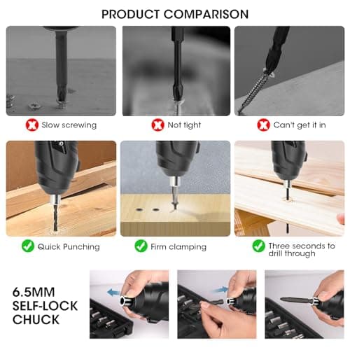Electric Drill Screwdriver, 49 in 1 Portable Cordless Screwdriver Set Rotated 90 Degrees Electric Screwdrivers Cordless Handle with Led Worklight and Charger for Home Office DIY Tools — view 4